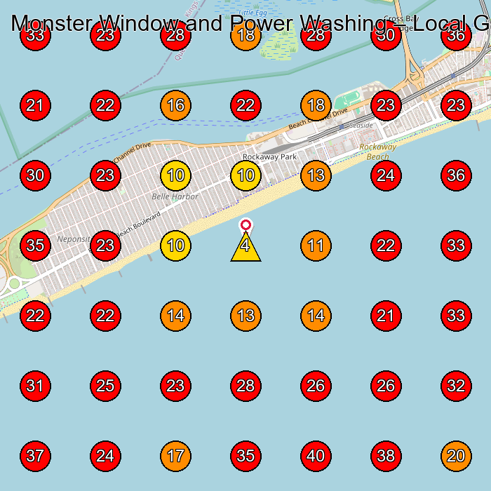 Monster Window and Power Washing GeoGrid visibility map for House Cleaning Service in Far Rockaway